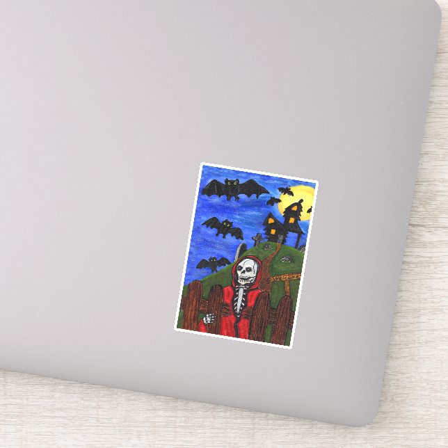 Grim Reaper Red Cape Haunted House Bats Moon (Detail)