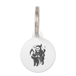 Grim reaper riding a cat - Choose background color Pet Tag
