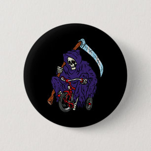 Grim Reaper Riding Bicycle Halloween Spooky Skelet 6 Cm Round Badge