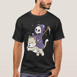 Grim Reaper Riding on a Cat Halloween T-Shirt