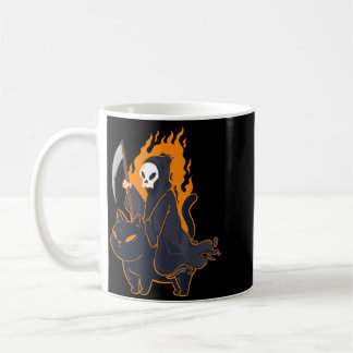 Grim Reaper Riding Scary Black Cat Halloween Death Coffee Mug