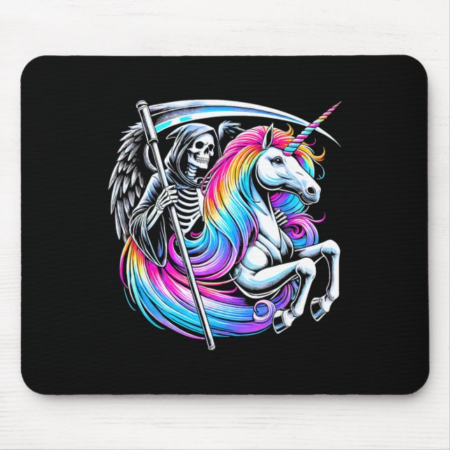 Grim Reaper Riding Unicorn Funny Gothic Pastel Got Mouse Pad (Front)