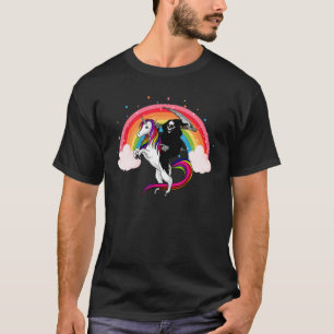 Grim Reaper Riding Unicorn Rainbow Halloween Scary T-Shirt