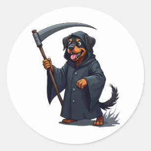 Grim Reaper Rottweiler Dog Classic Round Sticker