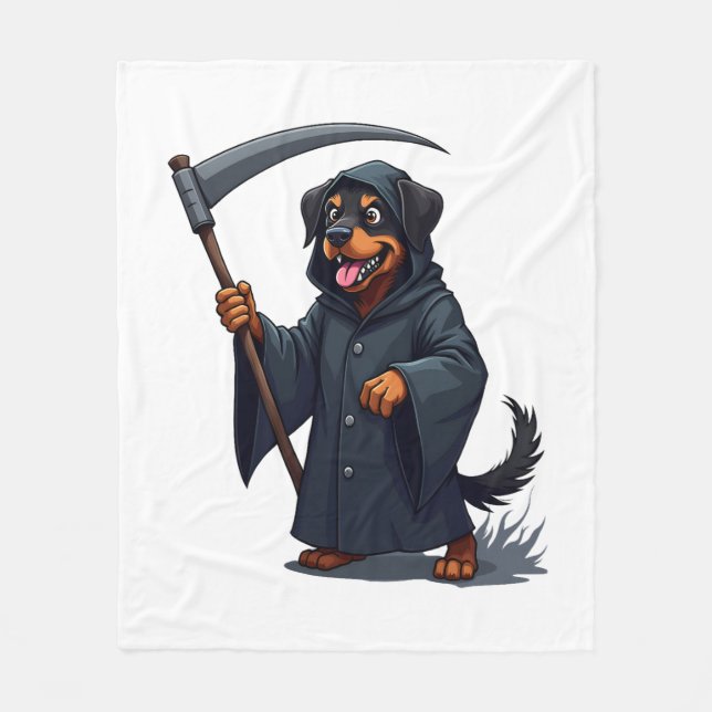 Grim Reaper Rottweiler Dog Fleece Blanket (Front)