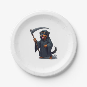 Grim Reaper Rottweiler Dog Paper Plate