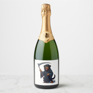 Grim Reaper Rottweiler Dog Sparkling Wine Label