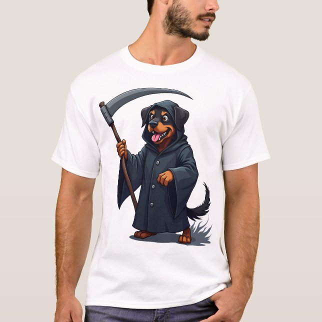 Grim Reaper Rottweiler Dog T-Shirt (Front)