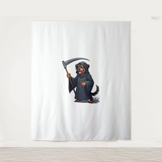 Grim Reaper Rottweiler Dog Tapestry (Front)