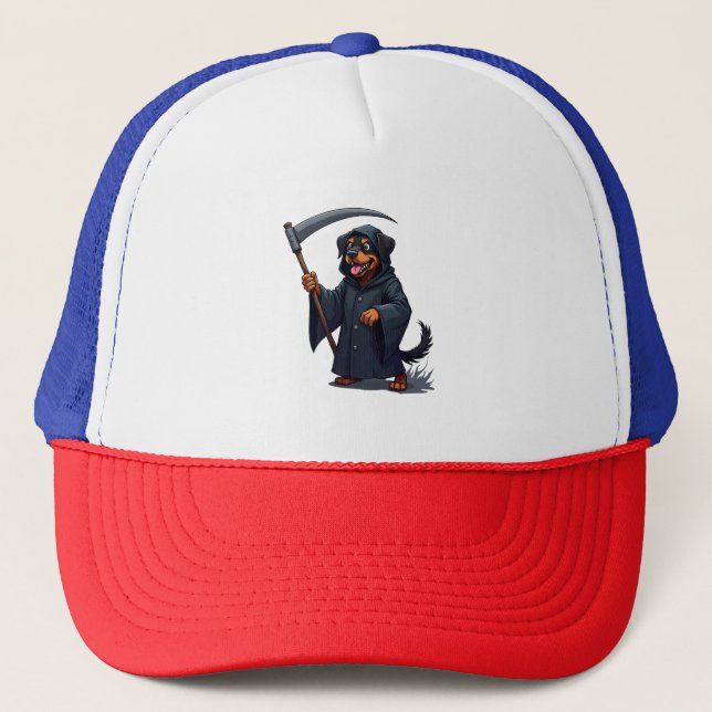 Grim Reaper Rottweiler Dog Trucker Hat (Front)