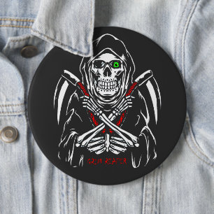 Grim Reaper Scythe Death Skeleton Bones Halloween  6 Cm Round Badge