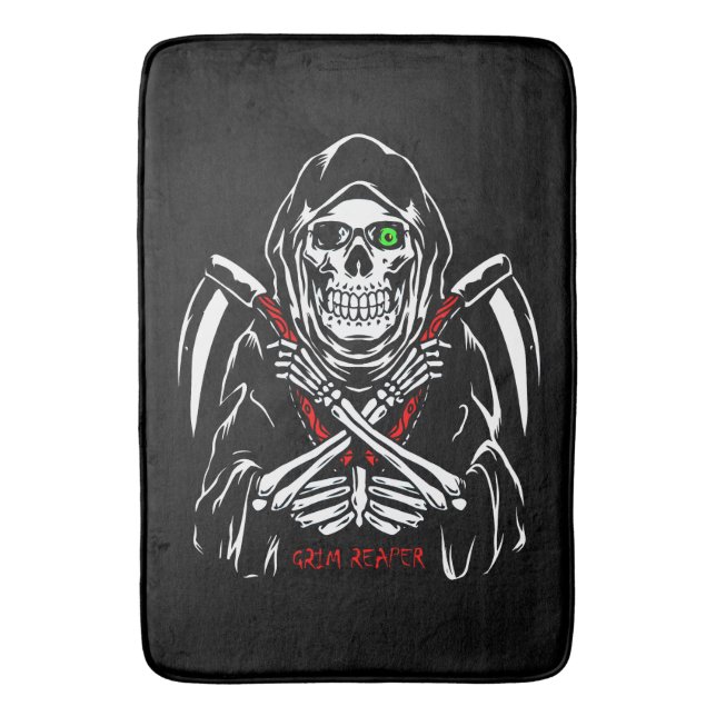 Grim Reaper Scythe Death Skeleton Bones Halloween  Bath Mat (Front Vertical)