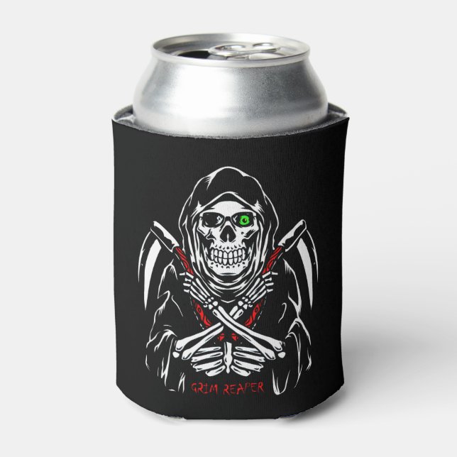 Grim Reaper Scythe Death Skeleton Bones Halloween  Can Cooler (Can Front)