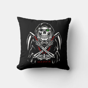 Grim Reaper Scythe Death Skeleton Bones Halloween Cushion