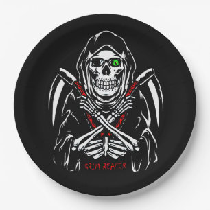 Grim Reaper Scythe Death Skeleton Bones Halloween Paper Plate