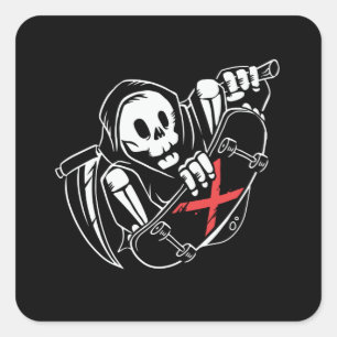 Grim Reaper Skater Square Sticker
