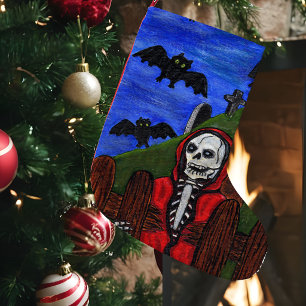 Grim Reaper Skeleton Bats Cemetery Moon Halloween Small Christmas Stocking
