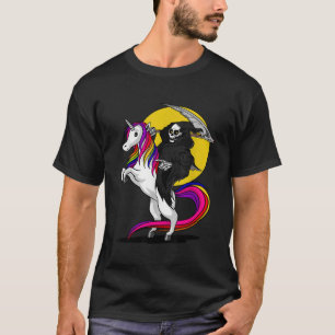 Grim Reaper Skeleton Death Riding Unicorn Hallowee T-Shirt
