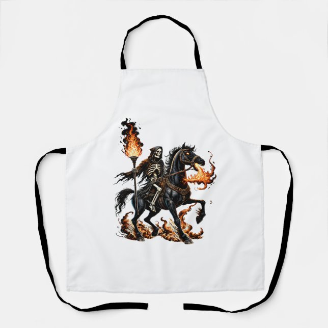 Grim Reaper Skeleton Riding Horse Flames Apron (Front)