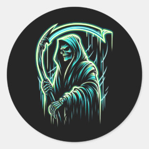 Grim Reaper Skeleton Skull Cool Halloween Heavy Me Classic Round Sticker