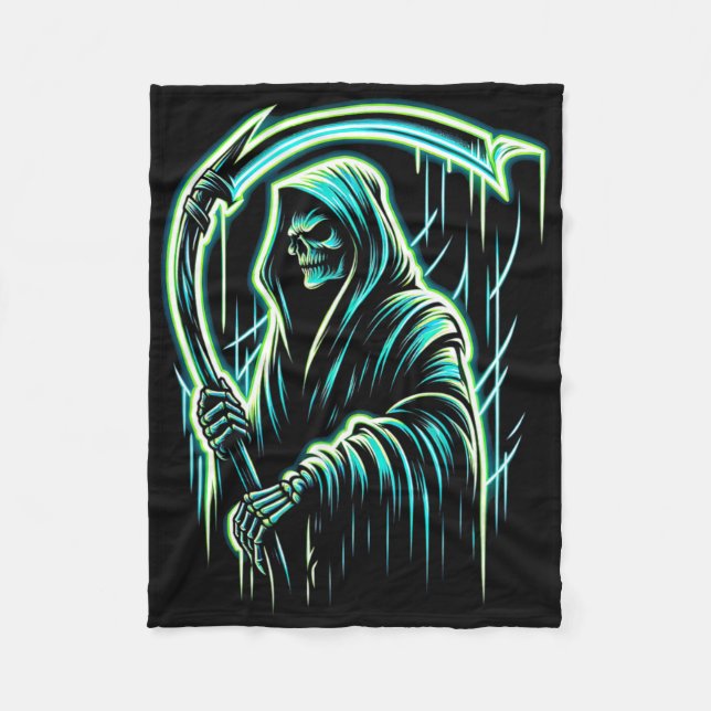 Grim Reaper Skeleton Skull Cool Halloween Heavy Me Fleece Blanket (Front)