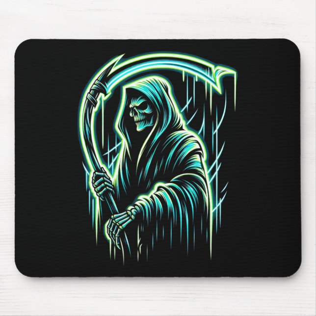 Grim Reaper Skeleton Skull Cool Halloween Heavy Me Mouse Pad (Front)