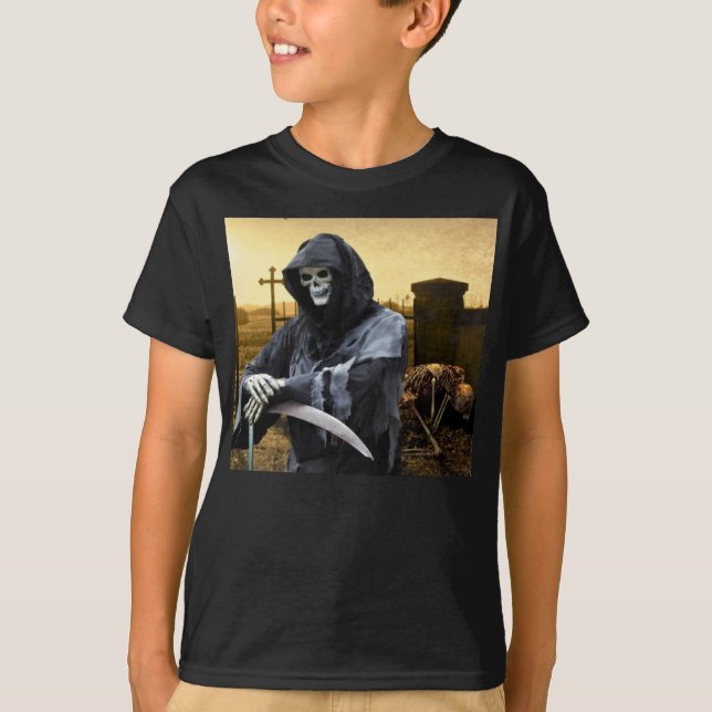 Grim Reaper Skeleton. T-Shirt (Front)