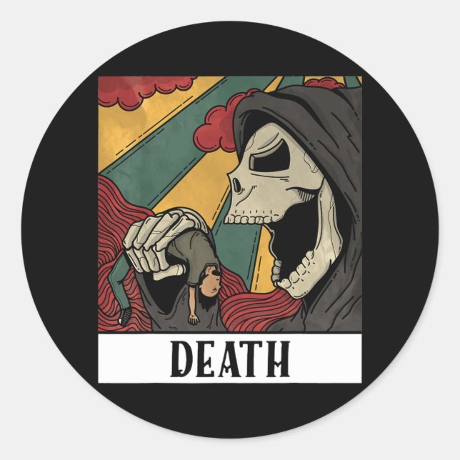 Grim Reaper Skeleton Tarot Card Blackcraft Men Classic Round Sticker (Front)