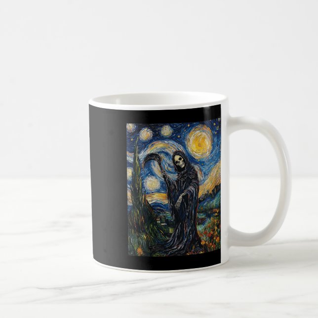 Grim Reaper Skeleton - Van Gogh Style - Starry Nig Coffee Mug (Right)