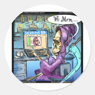Grim Reaper & Skythe Funny Gifts Cards & Tees Classic Round Sticker