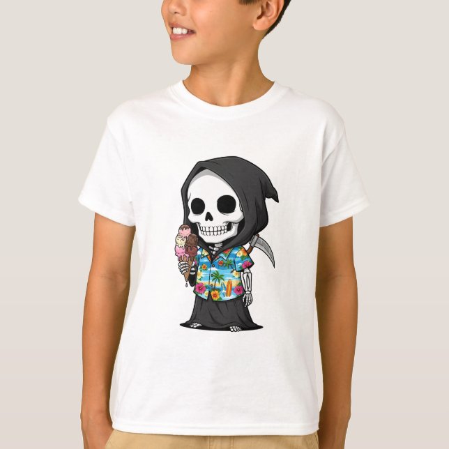 Grim Reaper Vacation Summer Ice Cream Kids T-Shirt (Front)