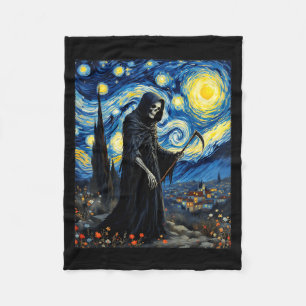 Grim Reaper Van Gogh Starry Night Inspired Gothic Fleece Blanket