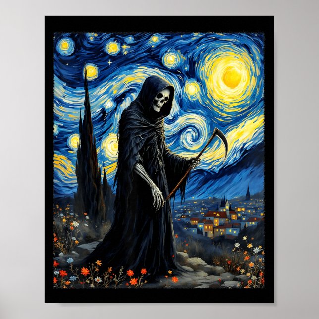 Grim Reaper Van Gogh Starry Night Inspired Gothic Poster (Front)