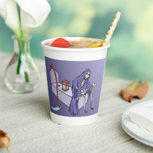 Grim Reaper Waiting with Hourglass Paper Cups