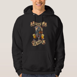 Grim Reaper With Trick Or Beer Quote Scary Hallowe Hoodie
