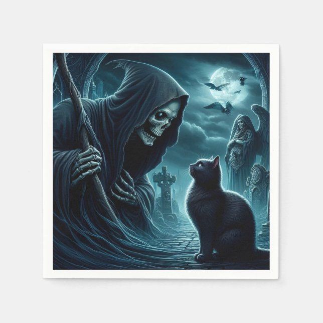 Grim Reeper and Black Cat Napkin (Front)