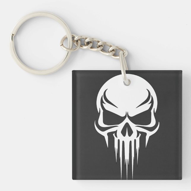 Grim Specter Dripping Skull Graphic Key Ring (Front)