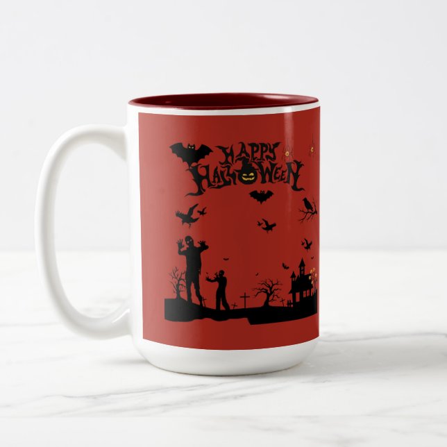 Grim Spirits Rising brick red Two-Tone Coffee Mug (Left)