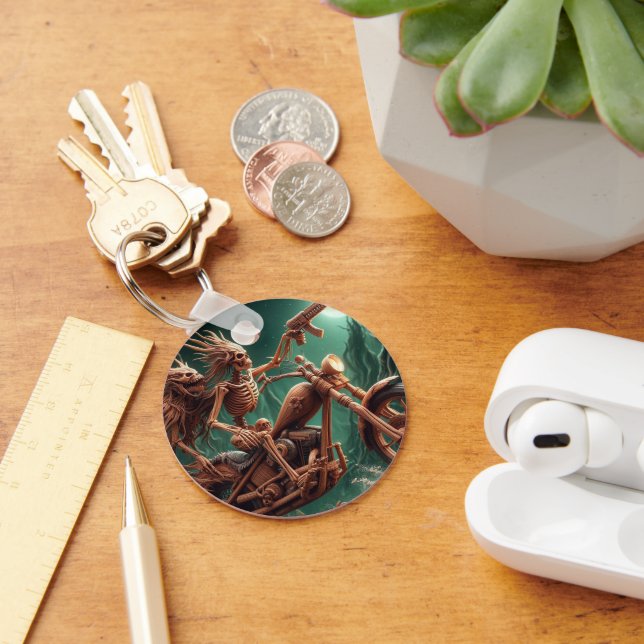 Grimbone and Skulldust, mounted their big chopper  Key Ring (Desk)