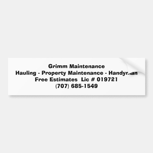 Grimm MaintenanceHauling - Property Maintenance... Bumper Sticker (Front)