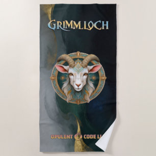 Grimmloch Goat Emblem Fantasy RPG Beach Towel