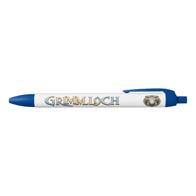Grimmloch Goat Emblem Fantasy RPG Blue Ink Pen (Top)