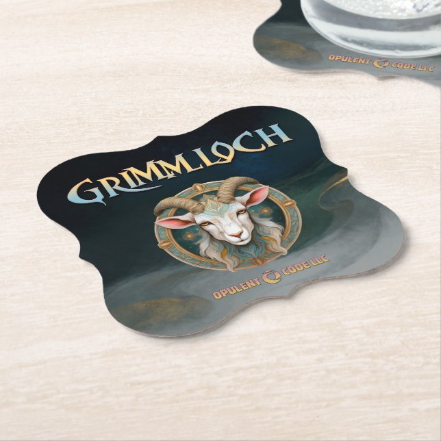 Grimmloch Goat Emblem Fantasy RPG Paper Coaster (Angled)