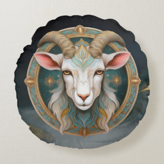 Grimmloch Goat Emblem Fantasy RPG Round Cushion