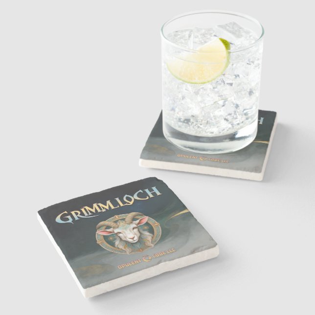 Grimmloch Goat Emblem Fantasy RPG Stone Coaster (Side)