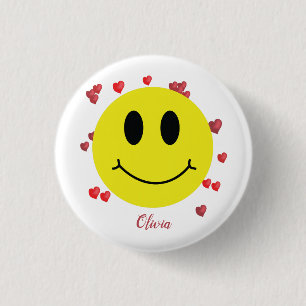 Grin Face with Red Hearts Personalised 3 Cm Round Badge
