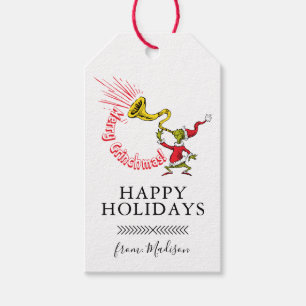 Grinch Blowing the Merry Grinchmas Horn Gift Tags