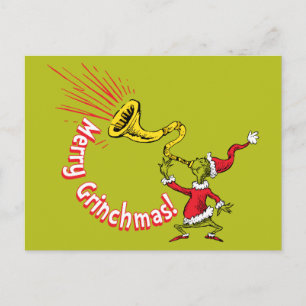 Grinch Blowing the Merry Grinchmas Horn Postcard