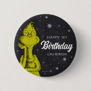 Grinch Chalkboard Birthday 6 Cm Round Badge