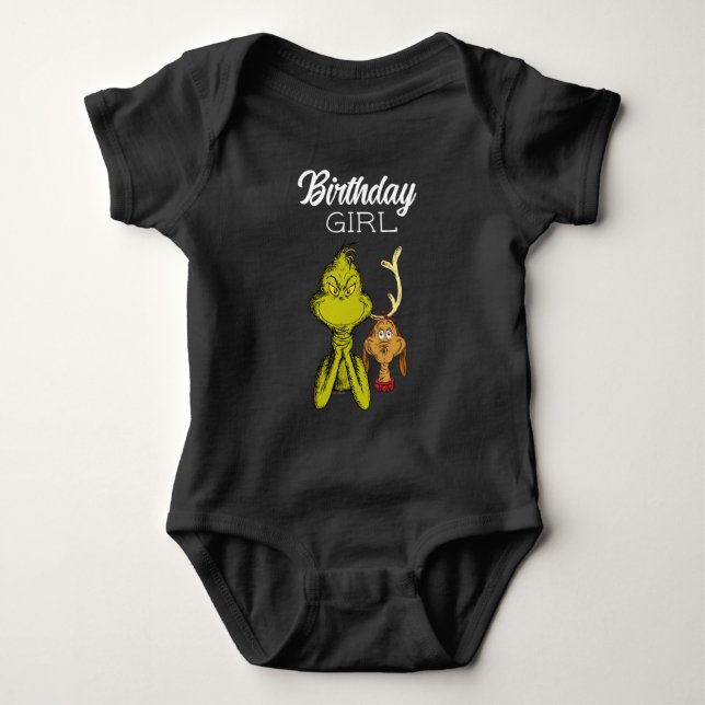 Grinch Chalkboard Birthday Girl Baby Bodysuit (Front)